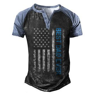 Fathers Day Best Dad Ever With Us American Flag V2 Men's Henley Raglan T-Shirt | Mazezy