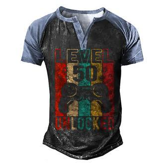 Fun 50Th Birthday Level 50 Unlocked Retro Graphic Birthday Men's Henley Shirt Raglan Sleeve 3D Print T-shirt | Seseable UK