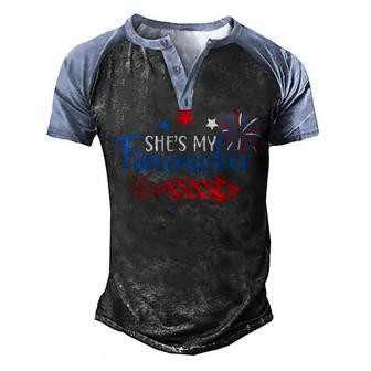 Funny 4Th Of July She Is My Firework Patriotic Us Couples Men's Henley Shirt Raglan Sleeve 3D Print T-shirt - Seseable