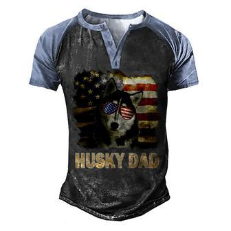 Funny Best Husky Dad Ever American Flag 4Th Of July Vintage Men's Henley Shirt Raglan Sleeve 3D Print T-shirt - Seseable