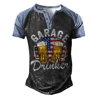 Garage Drinker 4Th Of July American Flag Dad Mens Garage V2V3 Men's Henley Shirt Raglan Sleeve 3D Print T-shirt - Seseable