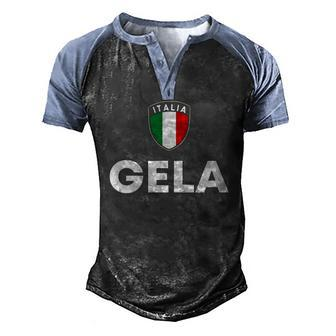 Gela Italia Flag Shield Sicilia Roots Men's Henley Raglan T-Shirt | Mazezy