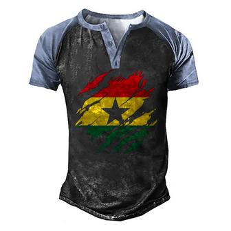 Ghanaian Flag Ghana Torn Print Men's Henley Raglan T-Shirt | Mazezy