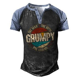 Mens Grumpy Man Myth Legend Fathers Day Grumpy Men's Henley Raglan T-Shirt | Mazezy