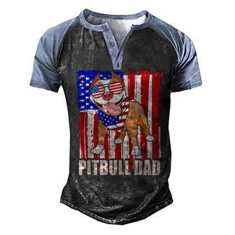 Happy 4Th Of July Pride American Flag Pitbull Dad Men's Henley Shirt Raglan Sleeve 3D Print T-shirt - Seseable