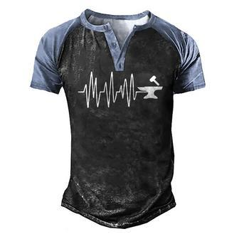 Mens Heartbeat Heart Pulse Blacksmith Smith Forging Craftsman Fun Men's Henley Raglan T-Shirt | Mazezy