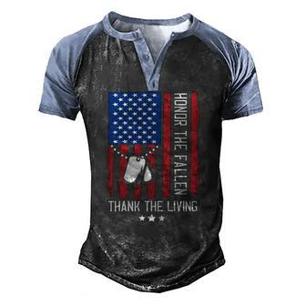 Honor The Fallen Thank The Living American Flag Memorial Day Men's Henley Raglan T-Shirt | Mazezy