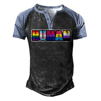 Human Lgbt Flag Gay Pride Month Transgender Men's Henley Raglan T-Shirt | Mazezy