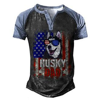 Husky Dad 4Th Of July American Flag Glasses Dog Men Boy Men's Henley Shirt Raglan Sleeve 3D Print T-shirt - Seseable