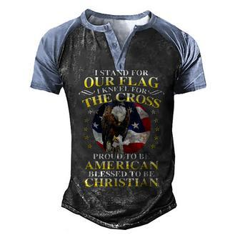 I Stand For Our Flag Kneel For The Cross Eagle 4Th Of July Men's Henley Shirt Raglan Sleeve 3D Print T-shirt - Seseable