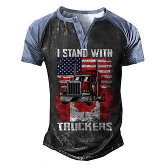 I Stand With Truckers - Truck Driver Freedom Convoy Support Men's Henley Shirt Raglan Sleeve 3D Print T-shirt - Seseable