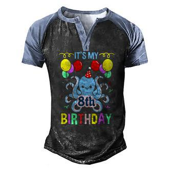 Its My 8Th Birthday Octopus Men's Henley Raglan T-Shirt | Mazezy