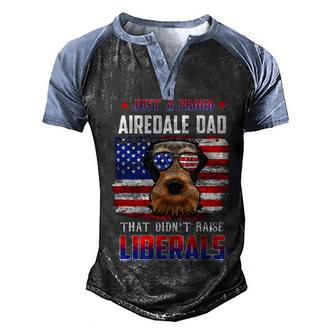 Just A Proud Airedale Dad Merica Dog Sunglasses 4Th Of July Men's Henley Shirt Raglan Sleeve 3D Print T-shirt - Seseable