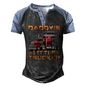 Kids Semi Truck Boys Gift Daddys Little Trucker Fathers Day Men's Henley Shirt Raglan Sleeve 3D Print T-shirt - Seseable