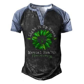 Light It Up Green Mental Health Awareness Green Ribbon Men's Henley Raglan T-Shirt | Mazezy