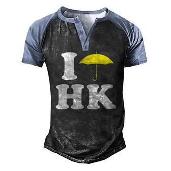 I Love Hk Yellow Umbrella Hong Kong Movement Men's Henley Raglan T-Shirt | Mazezy