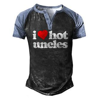 I Love Hot Uncles 80S Vintage Minimalist Heart Men's Henley Raglan T-Shirt | Mazezy