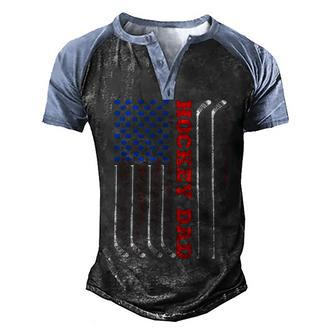 Mens 4Th Of July Us Flag Hockey Dad For Fathers Day Men's Henley Shirt Raglan Sleeve 3D Print T-shirt - Seseable