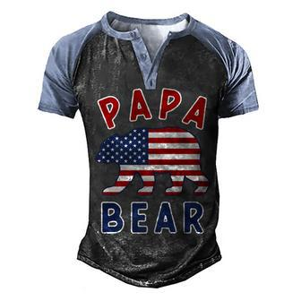 Mens American Flag Papa Bear 4Th Of July Usa Patriotic Dad V2 Men's Henley Shirt Raglan Sleeve 3D Print T-shirt - Seseable