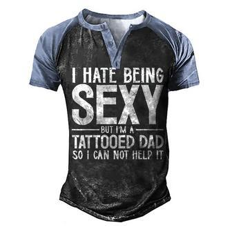 Mens Awesome Dads Have Tattoos And Beards Fathers Day V2 Men's Henley Shirt Raglan Sleeve 3D Print T-shirt - Seseable