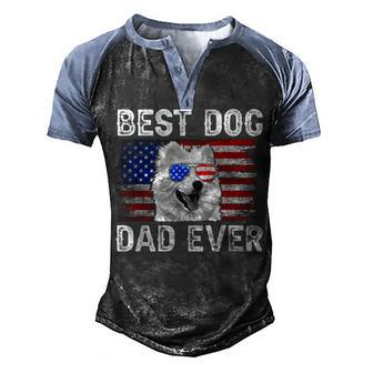 Mens Best American Eskimo Dad Ever American Flag 4Th Of July Men's Henley Shirt Raglan Sleeve 3D Print T-shirt - Seseable