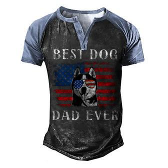 Mens Best Dog Dad Ever Husky American Flag 4Th Of July Men's Henley Shirt Raglan Sleeve 3D Print T-shirt - Seseable
