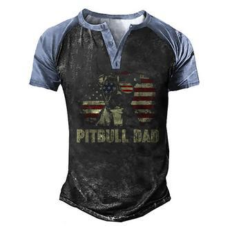 Mens Best Pitbull Dad Ever American Flag 4Th Of July V2 Men's Henley Shirt Raglan Sleeve 3D Print T-shirt - Seseable