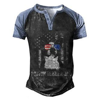 Mens Boston Terrier Dad American Flag 4Th Of July Dog Fathers Day Men's Henley Shirt Raglan Sleeve 3D Print T-shirt - Seseable