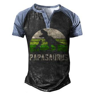 Mens Fun Grandpa Papasaurus Fathers Day Dinosaur Grandkids Men's Henley Shirt Raglan Sleeve 3D Print T-shirt - Seseable