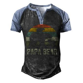 Mens Funny Papa Bear Cub 2 Kids Fathers Day Grandpa Men's Henley Shirt Raglan Sleeve 3D Print T-shirt - Seseable