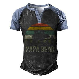 Mens Funny Papa Bear Cub 5 Kids Fathers Day Grandpa Men's Henley Shirt Raglan Sleeve 3D Print T-shirt - Seseable