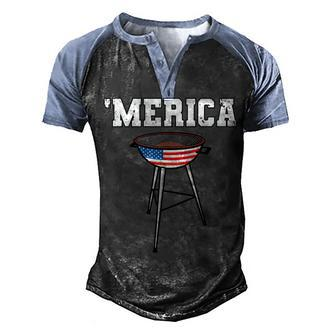 Mens Grill Merica Barbecue Bbq American Grandpa Dad 4Th Of July Men's Henley Shirt Raglan Sleeve 3D Print T-shirt - Seseable
