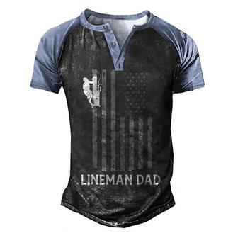 Mens Lineman Dad American Flag Electric Cable Mens Lineman Men's Henley Shirt Raglan Sleeve 3D Print T-shirt - Seseable