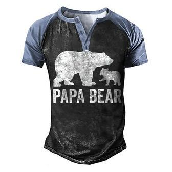 Mens Papa Bear Fathers Day Grandad Fun 1 Cub Kid Grandpa Men's Henley Shirt Raglan Sleeve 3D Print T-shirt - Seseable