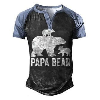 Mens Papa Bear Fathers Day Grandad Fun 2 Cub Kid Grandpa Men's Henley Shirt Raglan Sleeve 3D Print T-shirt - Seseable