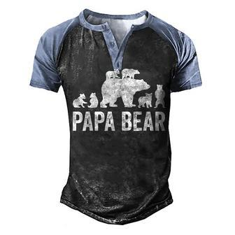 Mens Papa Bear Fathers Day Grandad Fun 6 Cub Kid Grandpa Men's Henley Shirt Raglan Sleeve 3D Print T-shirt - Seseable