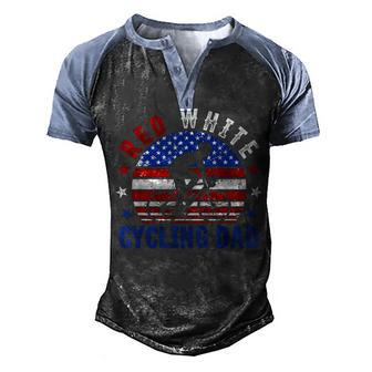 Mens Red White Cycling Dad 4Th Of July American Flag Gift Men's Henley Shirt Raglan Sleeve 3D Print T-shirt - Seseable