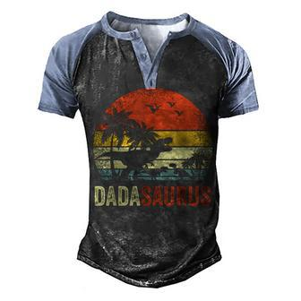Mens Retro Vintage Dadasaurus 2 Two Kids T Rex Daddy Men's Henley Shirt Raglan Sleeve 3D Print T-shirt - Seseable