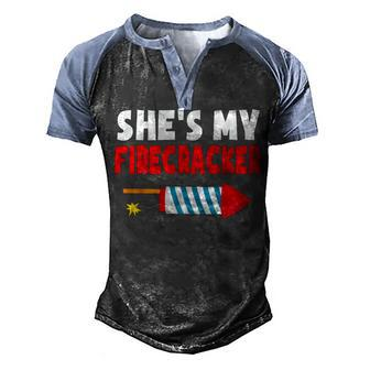 Mens Shes My Firecracker 4Th Of July Fireworks Couple Matching Men's Henley Shirt Raglan Sleeve 3D Print T-shirt - Seseable