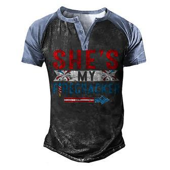 Mens Shes My Firecracker Funny 4Th July Matching Couples For Him Men's Henley Shirt Raglan Sleeve 3D Print T-shirt - Seseable
