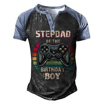 Mens Stepdad Of The Birthday Boy Matching Family Video Game Party Men's Henley Shirt Raglan Sleeve 3D Print T-shirt - Seseable