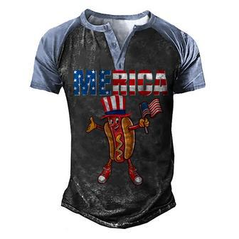 Merica Hot Dog 4Th Of July Dad Gift American Flag And Hotdog Men's Henley Shirt Raglan Sleeve 3D Print T-shirt - Seseable