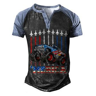 Merica Monster Truck Patriotic American Flag July 4Th Gift Men's Henley Shirt Raglan Sleeve 3D Print T-shirt - Seseable