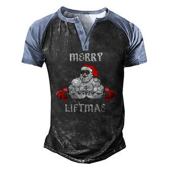 Merry Liftmas Santa Claus Weightlifting Fitness Gym Men's Henley Raglan T-Shirt | Mazezy