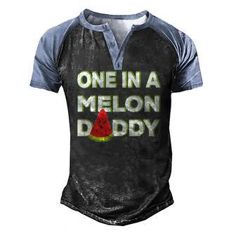 Mens One In A Melon Daddy Watermelon Dad Fathers Day Men's Henley Raglan T-Shirt | Mazezy