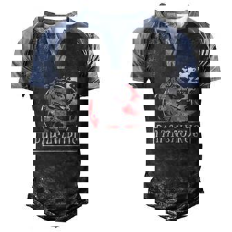 Papasaurus Fossils Dinsosaur Family Dad Men's Henley Raglan T-Shirt | Mazezy