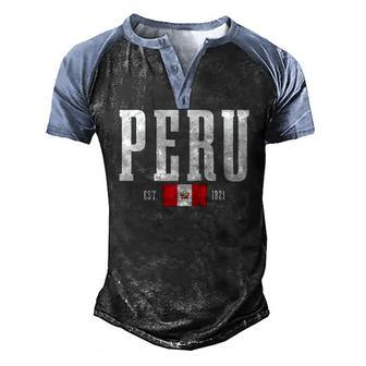 Peru Est 1821 Peruvian Flag Roots Pride Vintage Peru Raglan Baseball Tee Men's Henley Raglan T-Shirt | Mazezy