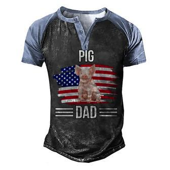 Piglet Us Flag 4Th Of July Fathers Day Pig Dad Men's Henley Shirt Raglan Sleeve 3D Print T-shirt - Seseable