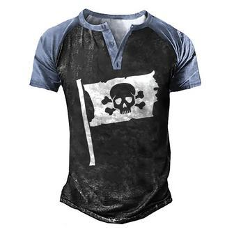 Pirate Flag Skull Crossed Bone Halloween Costume Men's Henley Raglan T-Shirt | Mazezy