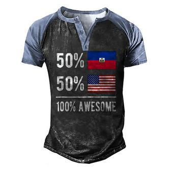 Proud Haitian American Flag Haiti Usa Men's Henley Raglan T-Shirt | Mazezy